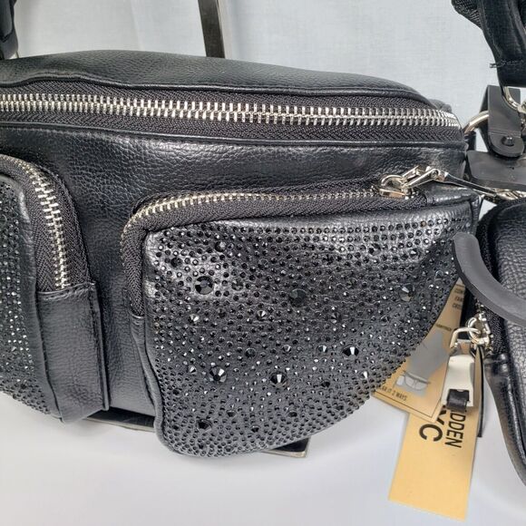 Madden NYC Womens Embellished Multi Pocket Fannypack Crossbody W/Pouch Black New - Picture 6 of 14